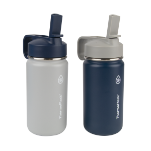 ThermoFlask 14oz Insulated Kids Water Bottles (2 Pack) - Leakproof Stainless Steel with Straw Lids for School & Sports
