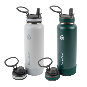 ThermoFlask 40oz Water Bottle 2-Pack with 4 Interchangeable Lids - Vacuum Insulated Stainless Steel, Leak-Proof, Keeps Cold 24hrs/Hot 12hrs, BPA-Free