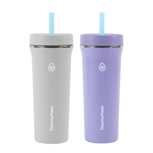ThermoFlask 32oz Insulated Straw Tumblers (2 Pack) - Leakproof Stainless Steel Travel Cups for Cold Drinks