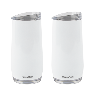 ThermoFlask 17oz Insulated Beer Tumblers (2 Pack) - Leakproof Stainless Steel Cups for Cold Drinks with Built-In Coasters