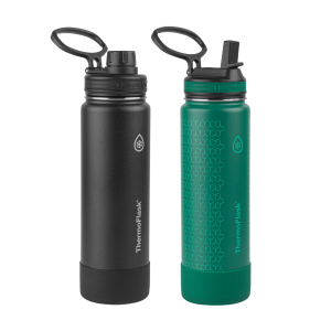ThermoFlask 24oz Insulated Water Bottles (2 Pack) - Stainless Steel with Spout & Straw Lids, 24hr Cold Retention